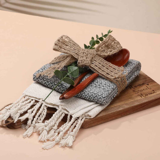 Reallnaive 6 Pcs Housewarming Hostess Gifts New Home Set Cutting Board | Cotton Turkish Towels with Tassels, Wooden Utensils, Eucalyptus Stem, Hemp Rope Bow, for Women Couple Newlywed Homeowner