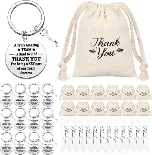 Yinkin 36 Pcs Employee Appreciation Gifts Thank You Keychain | Thank You Keychains Bulk Set, Drawstring Pouches, Cards, Ideal for Coworker Team, Office Events, Staff Thank You Rewards