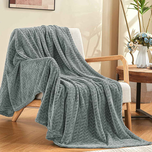 Grey Leaves Cozy Throw Blanket