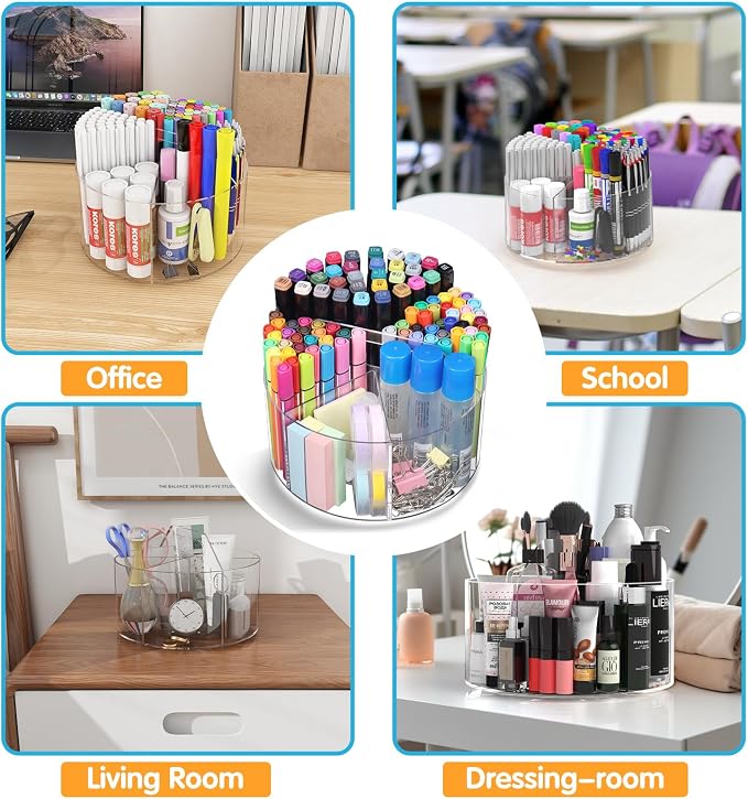 Six-Compartment Rotating Acrylic Desk Organizer - Field & Blessing