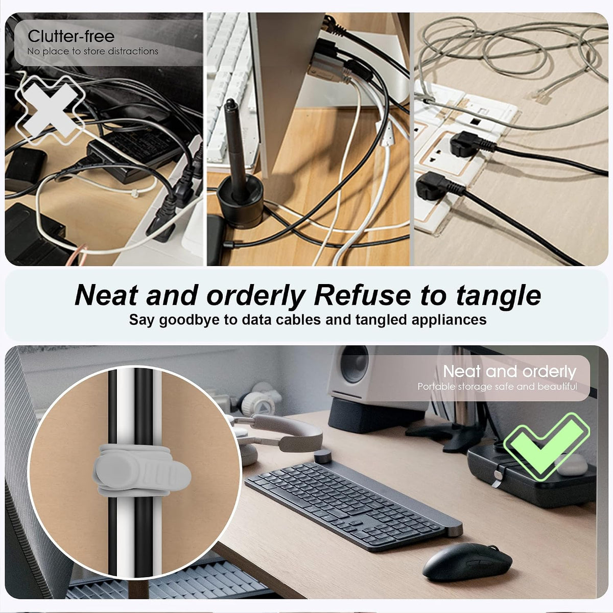 Silicone Cable Ties, Cord Organizer Cable Management,2Sizes-Grey