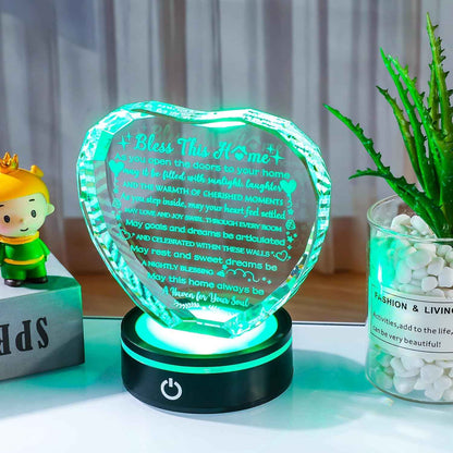 House Warming Gifts with LED Base Crystal Heart Inspirational Keepsake New Home Decor Housewarming Gifts for Women Men House Warming Gifts Couple Presents Home Blessing Warm Gift New Apartment