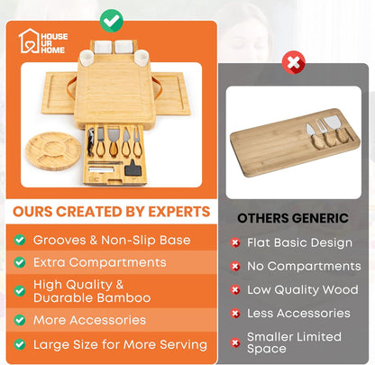 Bamboo Charcuterie Board Gift Set – Housewarming Gift for New Home, Wedding & Bridal Shower Gifts | Large Cheese Board with Hidden Drawers, Knives & Bowls | Perfect for Couples, Hosts & Housewarming