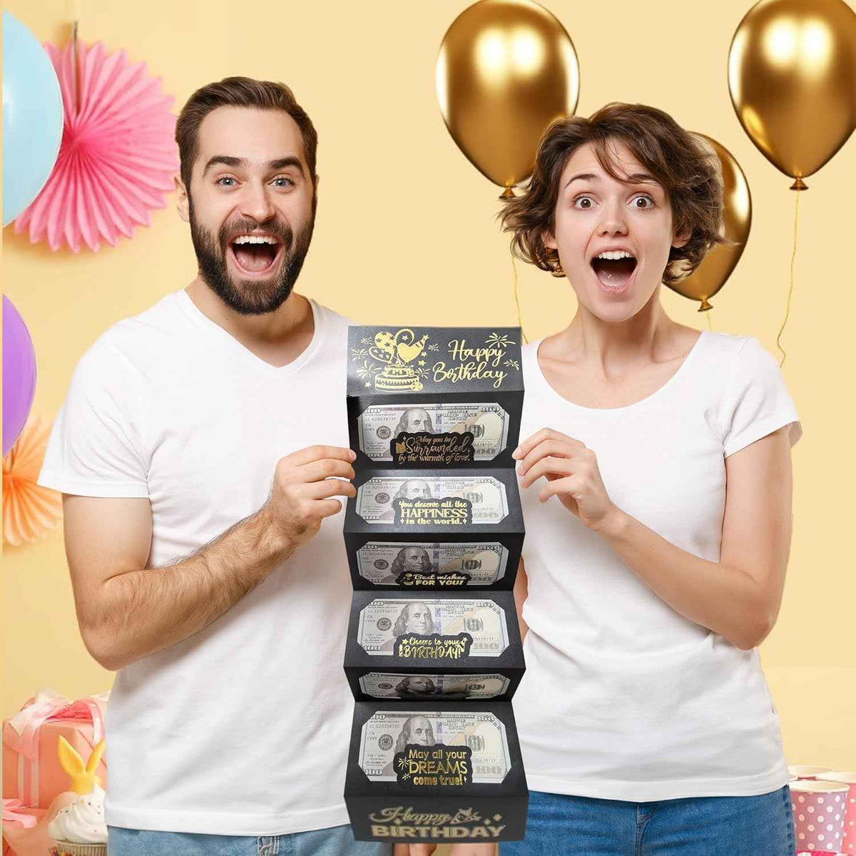 Birthday Money Envelope for Cash Gifts, Surprise Cash Envelope Money Holder | Birthday Money Envelope for Men Women Girls Boys, Black Gold Birthday Money Gifts