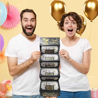 Birthday Money Envelope for Cash Gifts, Surprise Cash Envelope Money Holder | Birthday Money Envelope for Men Women Girls Boys, Black Gold Birthday Money Gifts