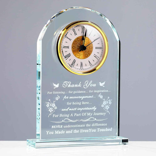 Thank You Gifts for Women Men - Crystal Clock Decor Engraved Presents for Teacher Doctor Nurse Boss Coworker - Inspirational Appreciation Gift for Female Male Leader Best Friends Grateful Keepsake