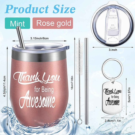 Suclain 4 Sets Employee Appreciation Gifts Thank You Gifts Staff Coworker Thank You Wine Tumbler with Lid Straw Appreciation Keychain Stainless Steel Tumbler (Multicolor)