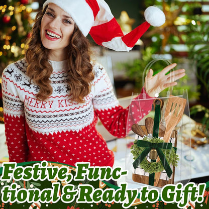 6 Set Christmas Kitchen Utensils Gift Bulk Cheese Charcuterie Board Kit Knife Set Holiday Wreath for Christmas Kitchen Holiday Gift Party Decor Xmas Party Decor Friends Family Lover Presents