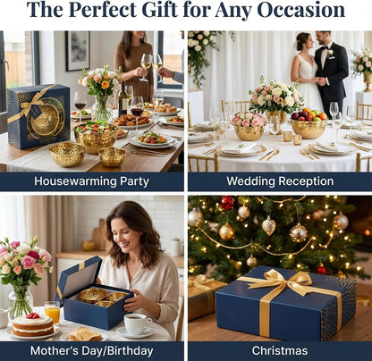 Gold Hammered Serving Bowls Set of 3（1.2/2.4/3.6QT with Elegant Gift Box – Stainless Steel Decorative Nesting Salad,Snack Bowl Set –for Parties,Kitchen Counter, Wedding, Housewarming