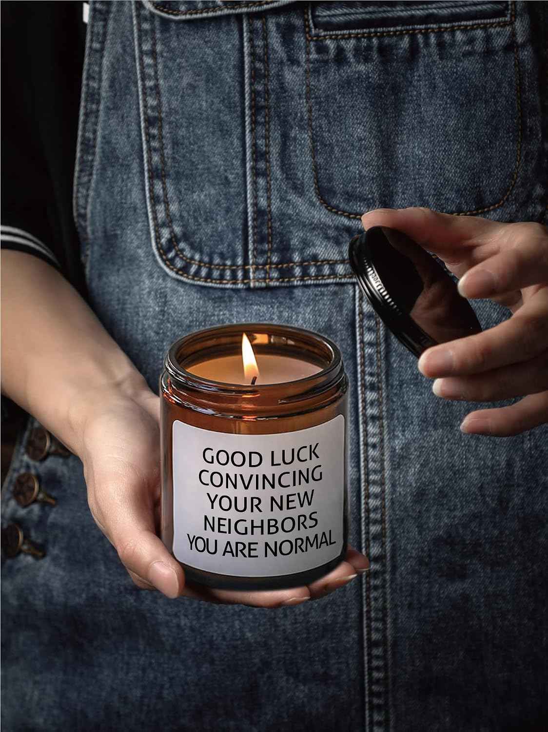 House Warming Gifts New Home, 7oz Sandalwood Rose Housewarming Candle, New Home Gift Ideas, Funny Housewarming Gifts, Good Luck Convincing Your Neighbors You're Normal