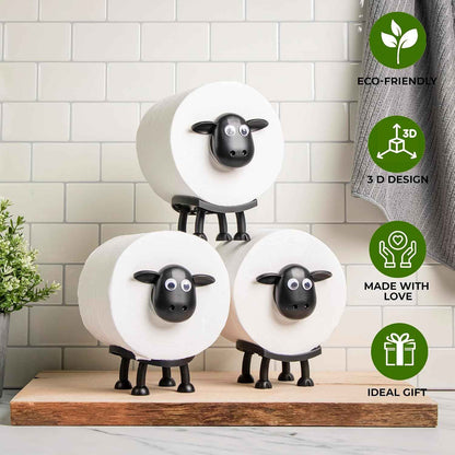 VELENTI Sheep Toilet Roll Holder - Funny Toilet Paper Holders Free Standing Cute Bathroom Decor - Premium 3D Printed Black Sheep Loo Rolls Holder - Hilarious Tissue Paper Roll Storage - Set of 3