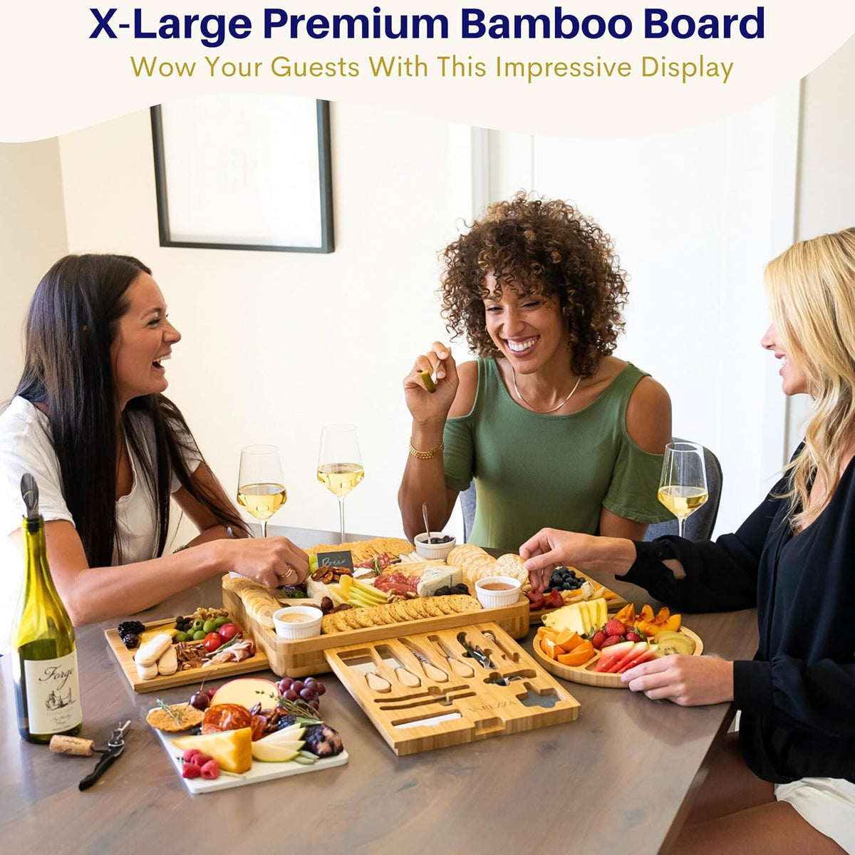 Extra Large Charcuterie Boards Gift Set: Marble Bamboo Cheese Board Set- Unique for Mom, 23 Entertaining Accessories, Christmas, Wedding Gifts for Couple, House Warming Gifts Home