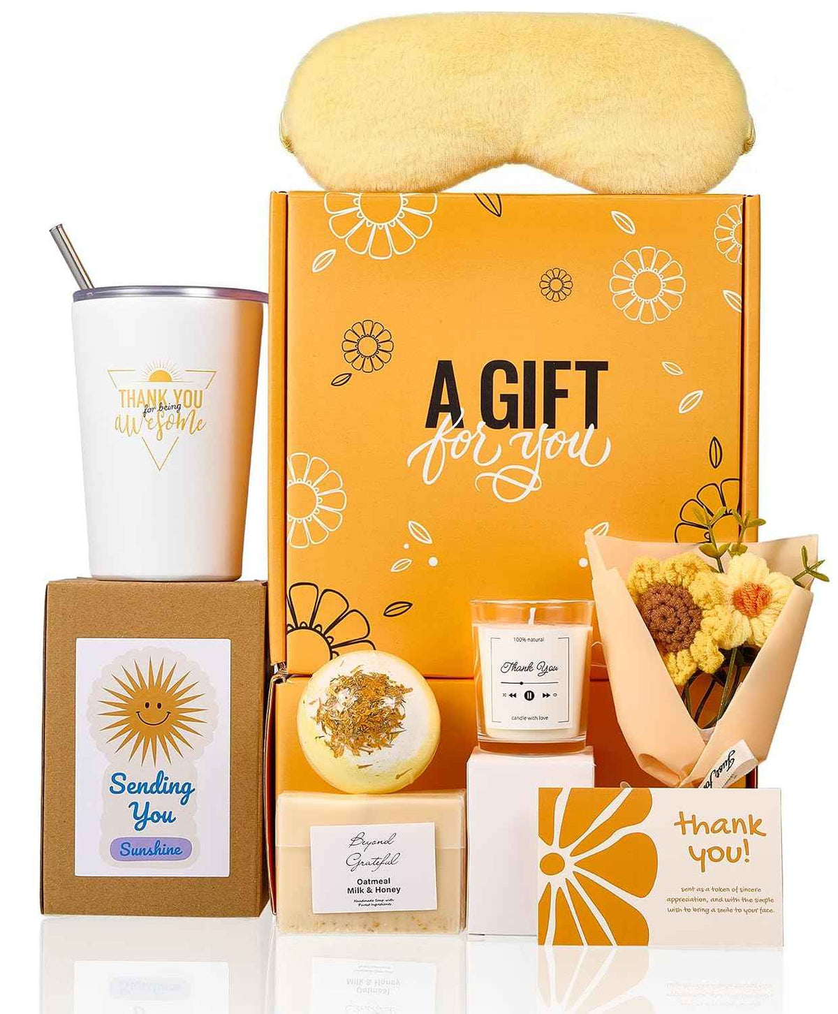 Thank You Gifts for Women, Teacher Appreciation Gifts Basket, Employee Appreciation Gift Box for Coworkers, Sunflower&Sunshine Thanks Gifts for Friends Mom Her Boss Nurse with Thanks Cards Awesome Cup