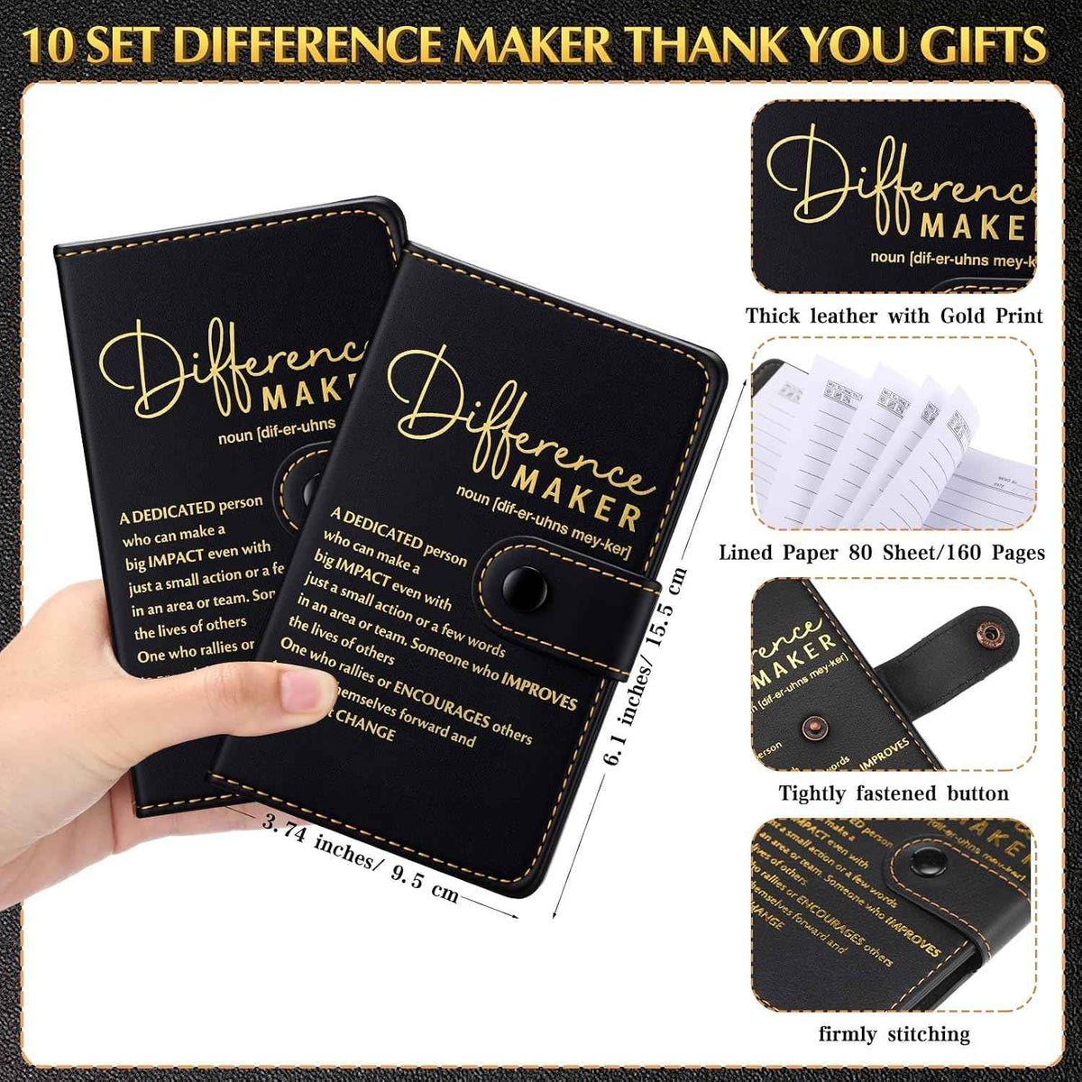 Marspark 10 Sets Difference Maker Gifts A5 Notebook with Pen | Employee Appreciation Thank You Gifts for Staff Nurse Teacher, Motivational Design for Men Women, Office Team Recognition