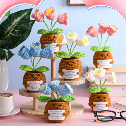 Wavwavw 6 Pcs Employee Appreciation Gifts Bulk Thank You Gifts for Team Coworkers Staff Positive Handmade Crochet Doll with Inspirational Card for Women Men Office EMS CNA(Lily of the Valley)