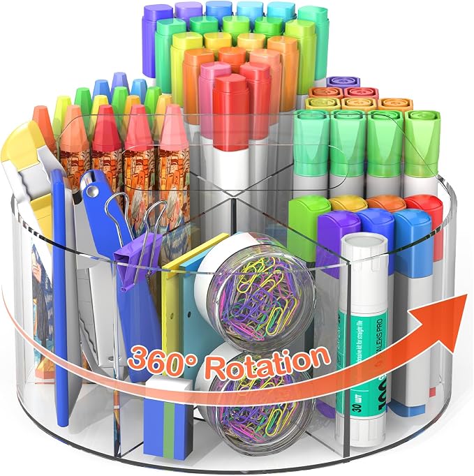 Six-Compartment Rotating Acrylic Desk Organizer - Field & Blessing