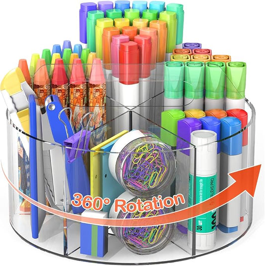 Six-Compartment Rotating Acrylic Desk Organizer - Field & Blessing