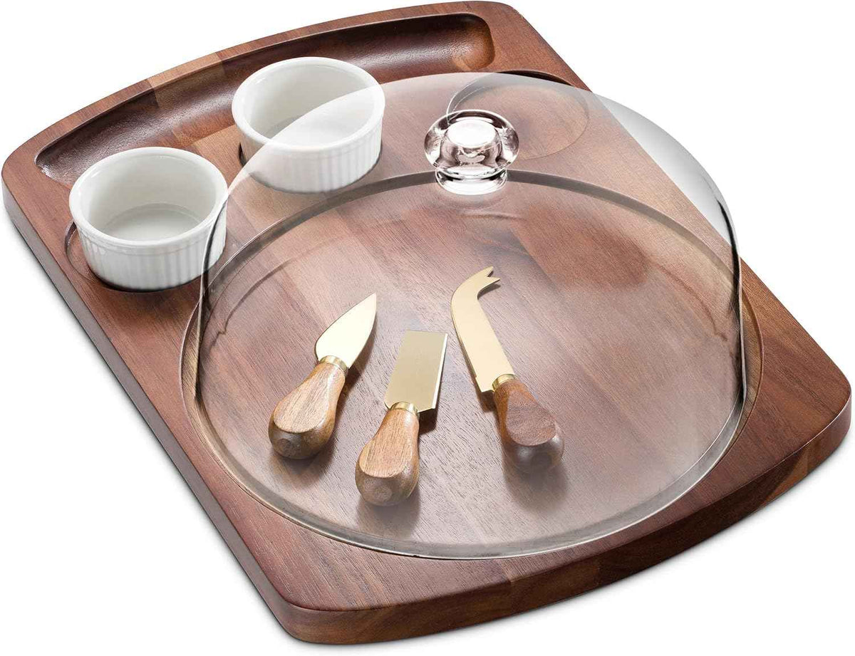 Godinger Cheese Board and Knife Set, Acrylic Dome and Dip Bowls, Acacia Wood Charcuterie Board Set, Cheese Boards, Charcuterie Boards, Housewarming Gift Set