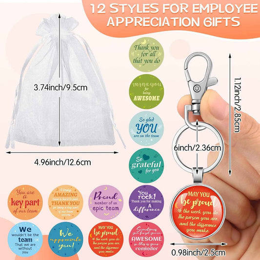 Henoyso 12 Sets Employee Appreciation Gifts for Admin Coworkers Include 12 Inspirational Keychain 12 Organza Bags 12 Thank You Cards Leaving Appreciation Day Gifts for Admin Office Men Women