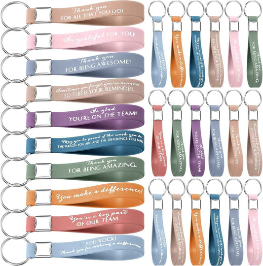 Nosiny 30 Pcs Thank You Gifts Bulk Keychains Employee Appreciation | Back to School Teacher Gifts, Housekeeping DSP EVS Week Inspirational Silicone Keyring for Staff Coworkers Office Team