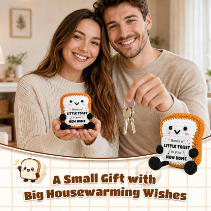 Crochet Toast Housewarming Gift, Cute Positive Toast Crochet with “Here’s a Little Toast to Your New Home”, Funny New Home Gift for Women Men Couples, New Apartment Decor Desk