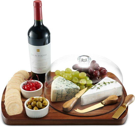 Godinger Cheese Board and Knife Set, Acrylic Dome and Dip Bowls, Acacia Wood Charcuterie Board Set, Cheese Boards, Charcuterie Boards, Housewarming Gift Set
