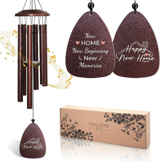37" Wind Chimes House Warming Gifts New Home Gift Ideas Apartment Decor | Durable Rustproof Aluminum Wind Chimes with heavy-duty hook, adjustable deep-tone striker, and UV-printed housewarming tag.