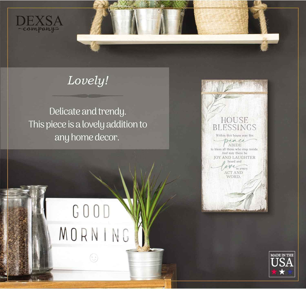 DEXSA House Blessings Wood Plaque Inspiring Quote 6 3/4 in x 13 5/8 in - Classy Vertical Frame Wall Hanging Decoration | Elegant Verse | Christian Family Religious Home Decor Saying | Made in the USA