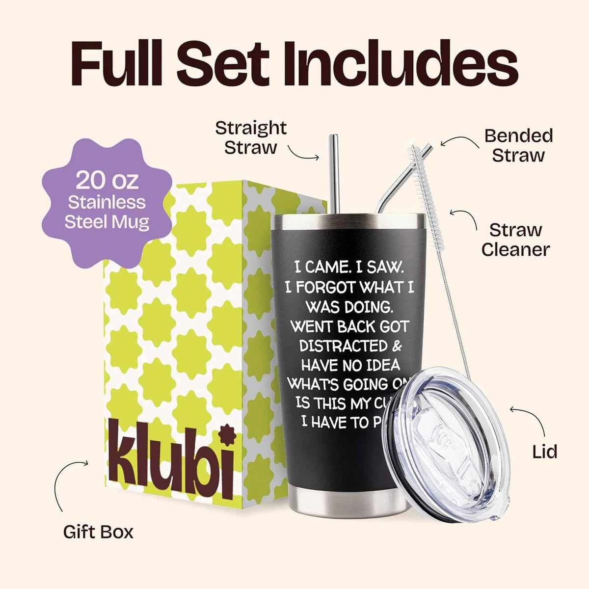 KLUBI Birthday Gifts for Women Men - I Came I Saw I Forgot Tumbler 20oz Black Gag Gifts Funny Adult Grandpa for Him Drinking Cups for Elderly Senior Citizen 65th Birthday Gifts, 75th, 40th, 50th, 60th