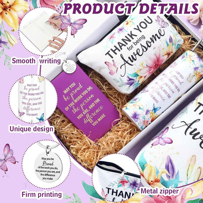 Patelai 6 Pcs Employee Appreciation Gifts Set for Women, Thank You Gift for Graduation CNA Week Teacher Social Work Coworker Staff Nurse, Inspirational Cup Bag Pen Journal Keychain, Butterfly