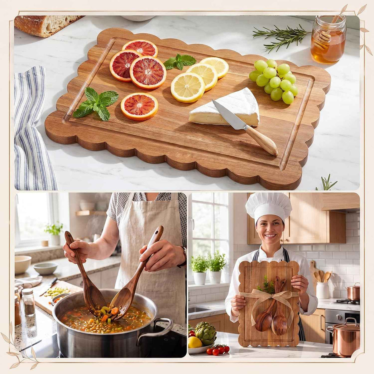 Scalloped Acacia Serving Board & Server Set