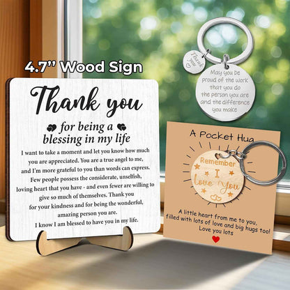 Thank You Gifts for Coworkers, Teacher, Boss, Nurse, Employee, Pastor | Appreciation Gifts for Going Away, Retirement, Thanksgiving Desk Decor with Plaque, Pocket Hug, Keychain, Card FF751
