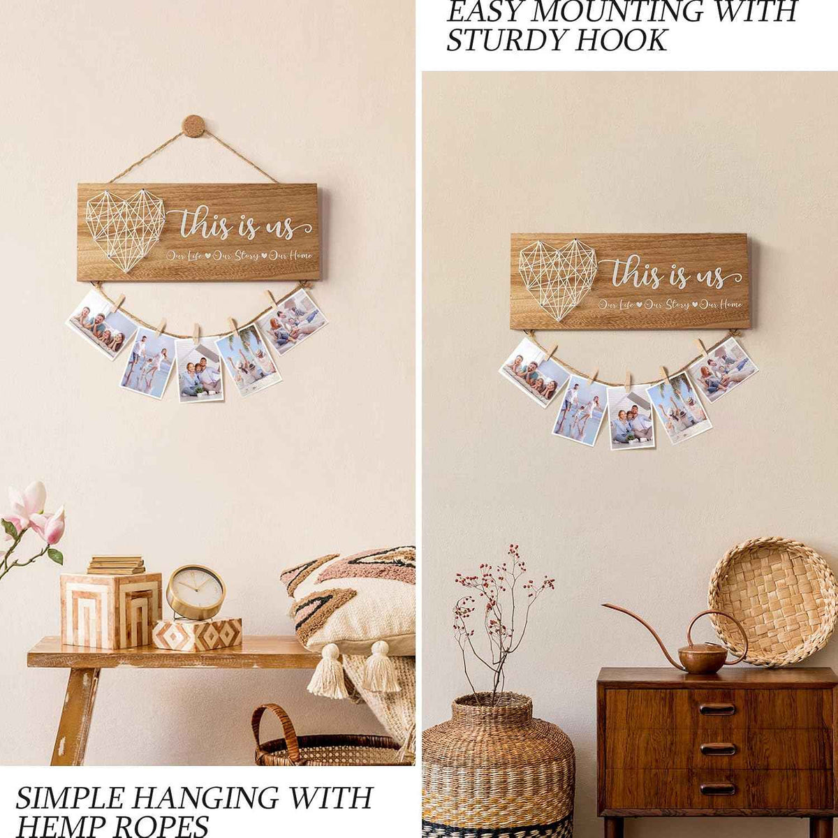 Mothers Day Gifts for Mom Women, Housewarming Gifts New Home Wall Decor Sign, This Is Us Family Picture Frame Wedding Gift for Couples Farmhouse Rustic Wood Hanging Photo Holder, Gift for New Homeowner