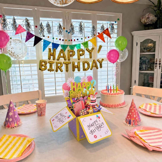 ROBBEAR Happy Birthday Pop Up Card with Birthday Age Design, DIY Card Highlight Birthday Milestone, 3D Birthday Gift Box with Detachable and Free Combination Numbers, A Unique Card for Daughter, Son, Mom, Dad, Friend