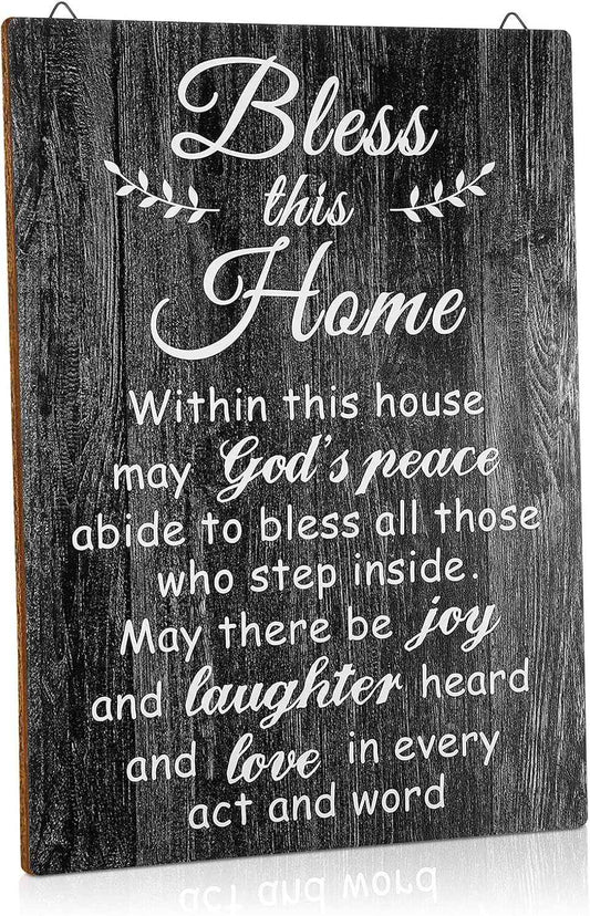 Bless This Home Wood Sign, Housewarming Gift,13.8 x 11 Inches,Black | New Home Wall Decor, House Blessing Plaque, Farmhouse Entryway Sign, Wood Rustic Sign for Living Room Bedroom Homeowner Decor