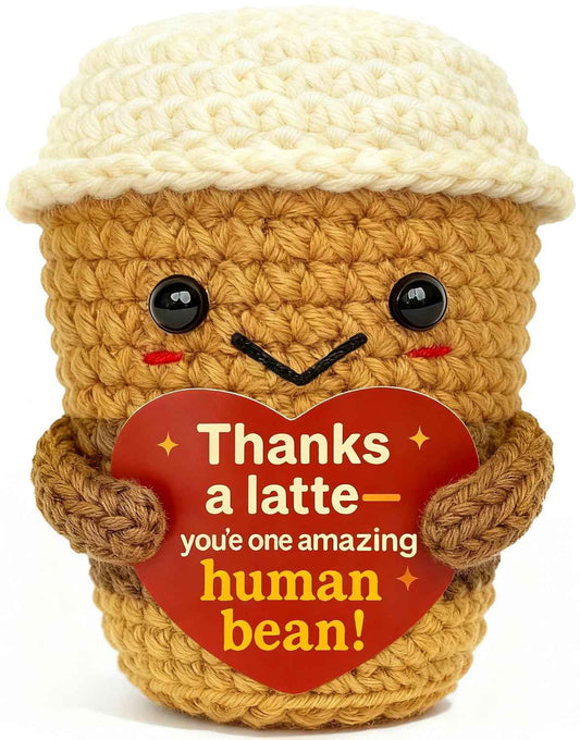 Thank You Appreciation Gift for Women Men Coworkers Teachers Friends | Cute Handmade Crochet “Thanks a Latte” Coffee Cup Plush for Coffee Lovers