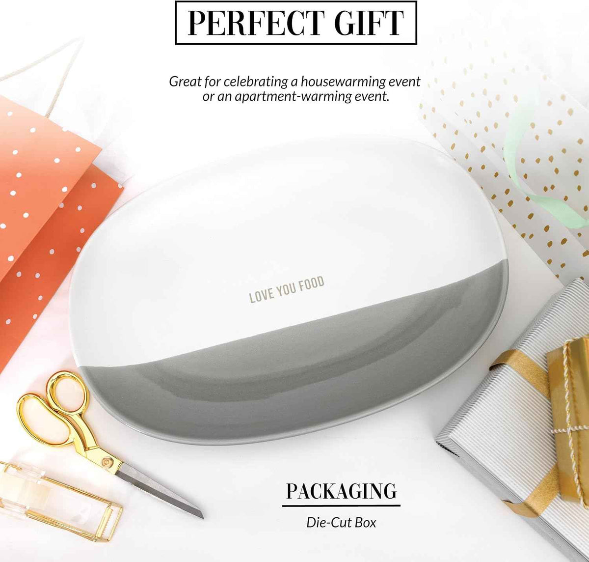 Pavilion Gift Company - Love You Food - 17" Oval Serving Dish Platter Tray Hostess Gift Holiday Party Gathering Present For Desserts Fruits Vegetables Snacks Cookies Charcuterie Entertaining Serveware