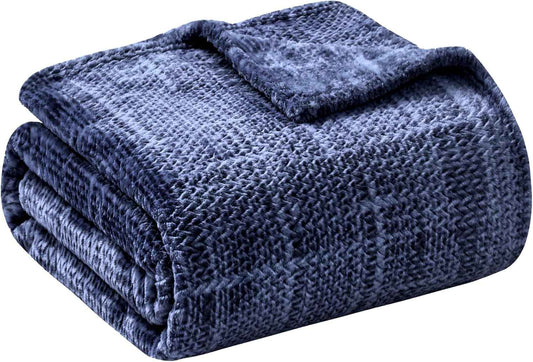 Navy Jacquard Cozy Throw Blanket