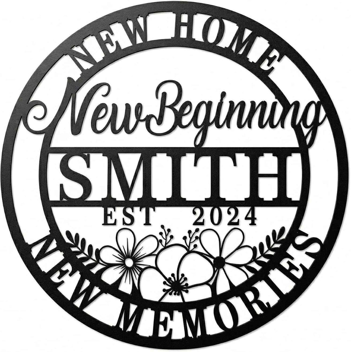 Personalized Housewarming Gift 2026 | Custom Metal Wall Art Decor for New Home | Engraved Family Last Name Sign | Established Date Plaque | New Beginning, New Memories Farmhouse Sign