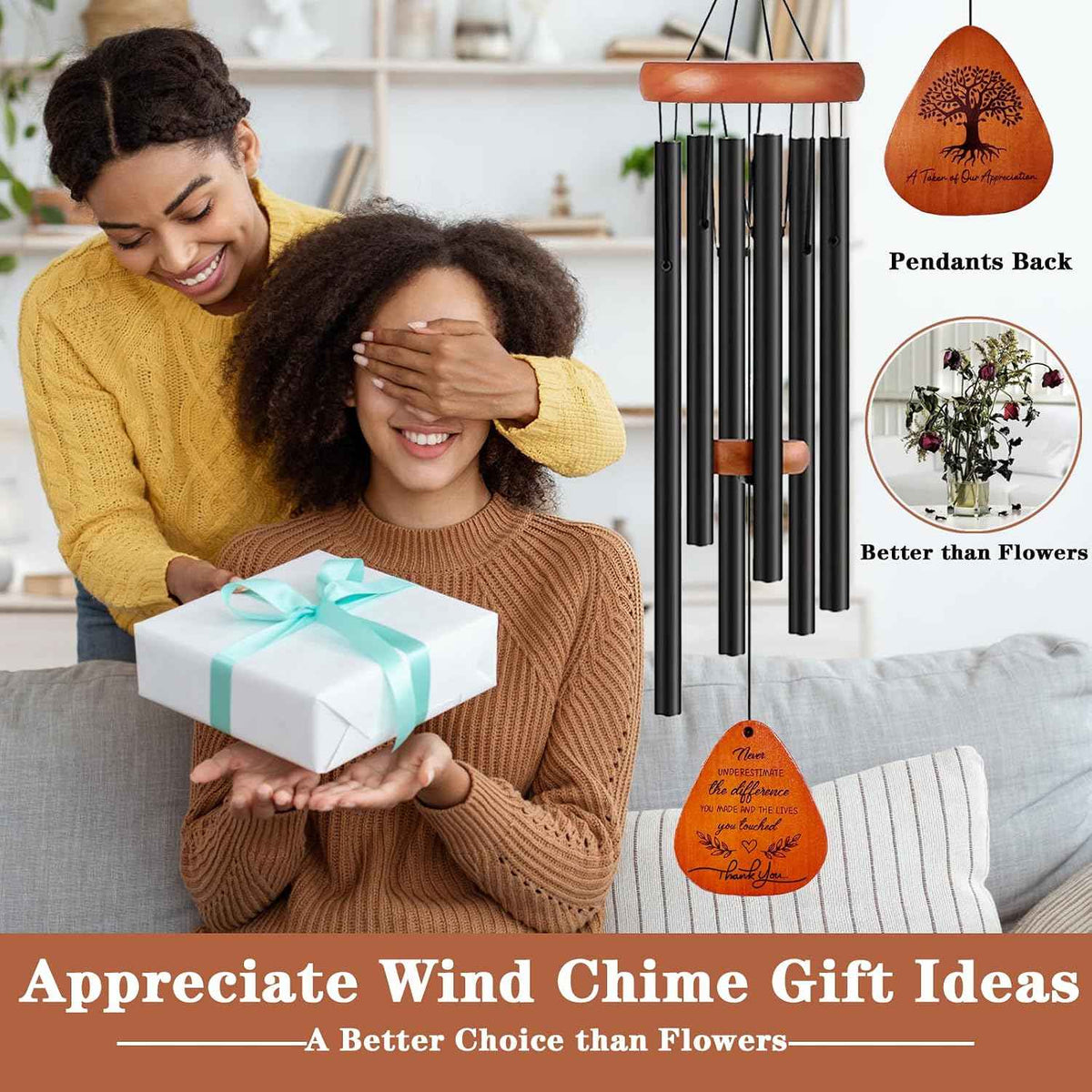 Thank You Gifts for Women Men, Thank You Wind Chimes Gifts, Appreciation Gift for Coworkers, Teacher, Boss, Nurse, Employee, Friend, Office, Pastor