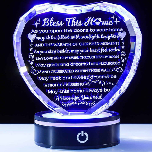 House Warming Gifts with LED Base Crystal Heart Inspirational Keepsake New Home Decor Housewarming Gifts for Women Men House Warming Gifts Couple Presents Home Blessing Warm Gift New Apartment