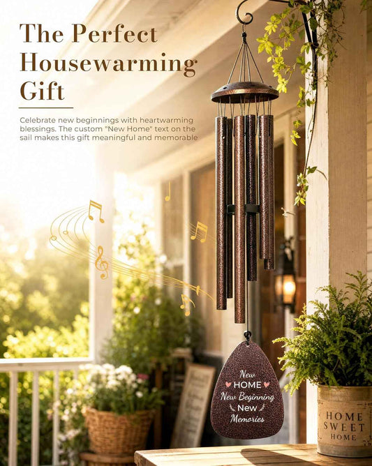 37" Wind Chimes House Warming Gifts New Home Gift Ideas Apartment Decor | Durable Rustproof Aluminum Wind Chimes with heavy-duty hook, adjustable deep-tone striker, and UV-printed housewarming tag.