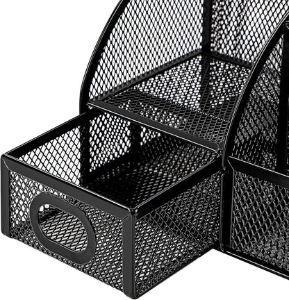 Amazon Basics Mesh Pen Holder and Desktop Desk Organizer, Office Caddy Storage for Writing Utensils, 9.1 x 5.9 x 5.5 inches, Black