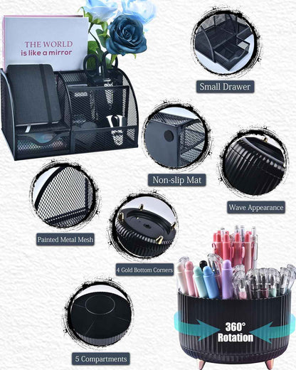 LXEVIHK Black Desk Accessories 21-Piece Office Supplies Gift Set