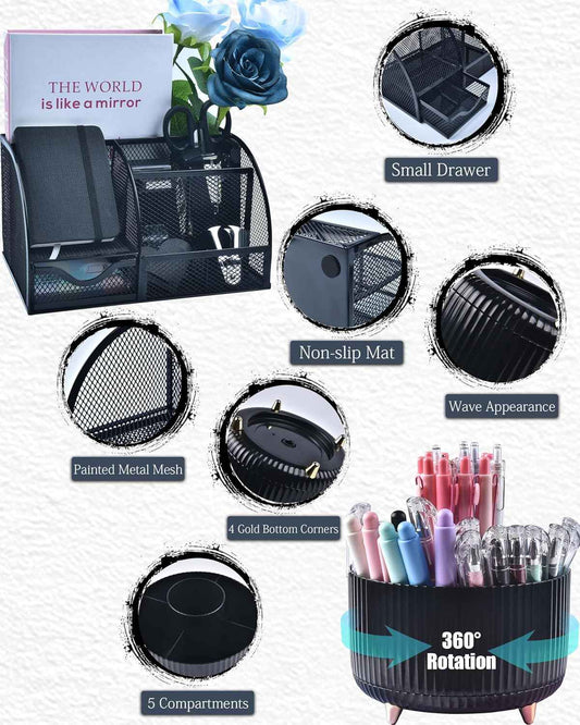 LXEVIHK Black Desk Accessories 21-Piece Office Supplies Gift Set