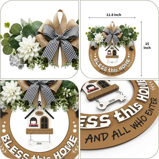 House Warming Gifts New Home - Welcome Home Sign Front Door Decoration, Rustic Round Wood Wreaths Wall Hanging Outdoor, Farmhouse, Porch, for Spring Summer Fall All Seasons Holiday(Vintage Brown)