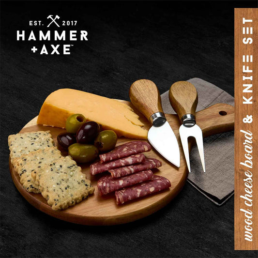 Hammer + Axe Acacia Wood Cheese Board & Knife Set – Perfect for Charcuterie Boards, Wine Pairings, & Dinner Parties| Charcuterie Board Serving Tray Kitchen Essential| Housewarming, Wedding, Home Gift