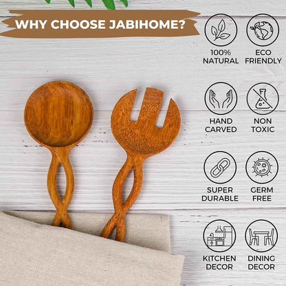 JABIHOME Wooden Salad Utensils Set, Easter Cooking Gifts for Mom, Wooden Salad Servers for Serving, Tossing, Valentine's Day Hostess Gifts for Women