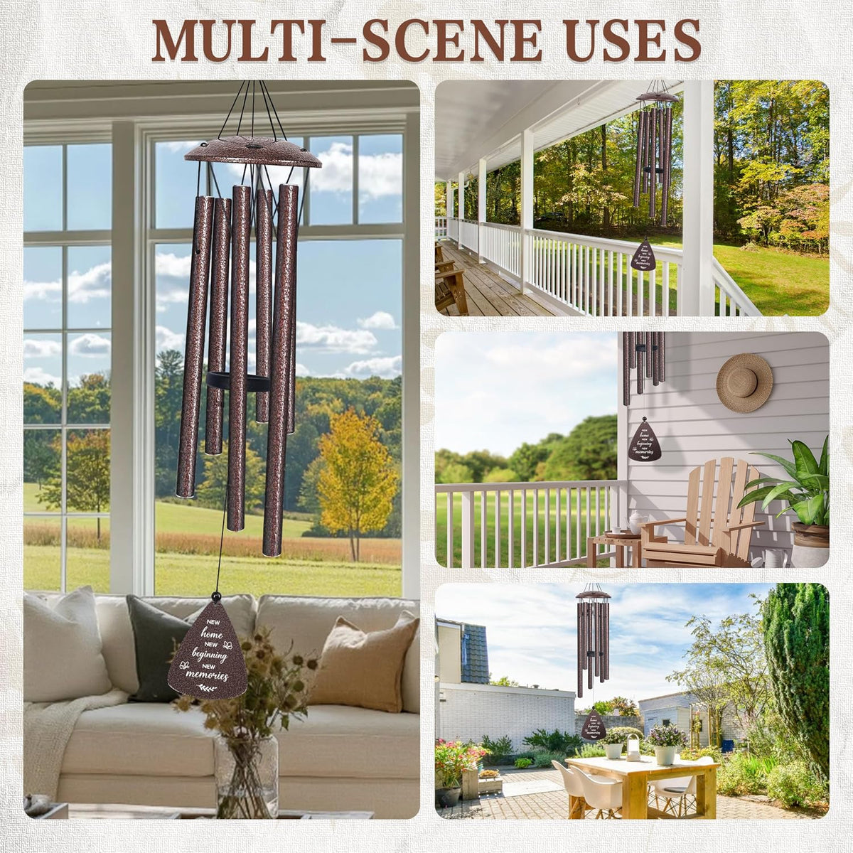House Warming Gifts New Home, 32" Bronze Wind Chimes Housewarming Gifts | New home gift ideas for women men homeowners couples family friends, unique first home gift for apartment decor