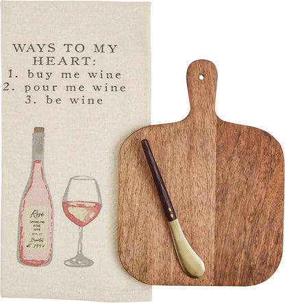 Mud Pie Wine Board and Towel Set, Ways, 7.5" x 10"